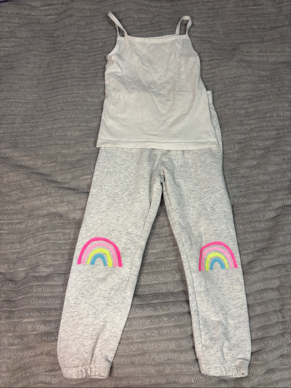 Girls' Gray Sweatpants with Rainbow Knee Patches